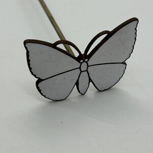 Antique Edwardian Enamel Butterfly Hat Pin Art Nouveau Insect White Enamel 9"